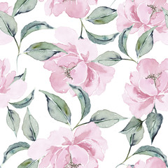 Wandcirkels Bloemen patronen Roze pioenrozen aquarel naadloos patroon  © Марина Радышевская