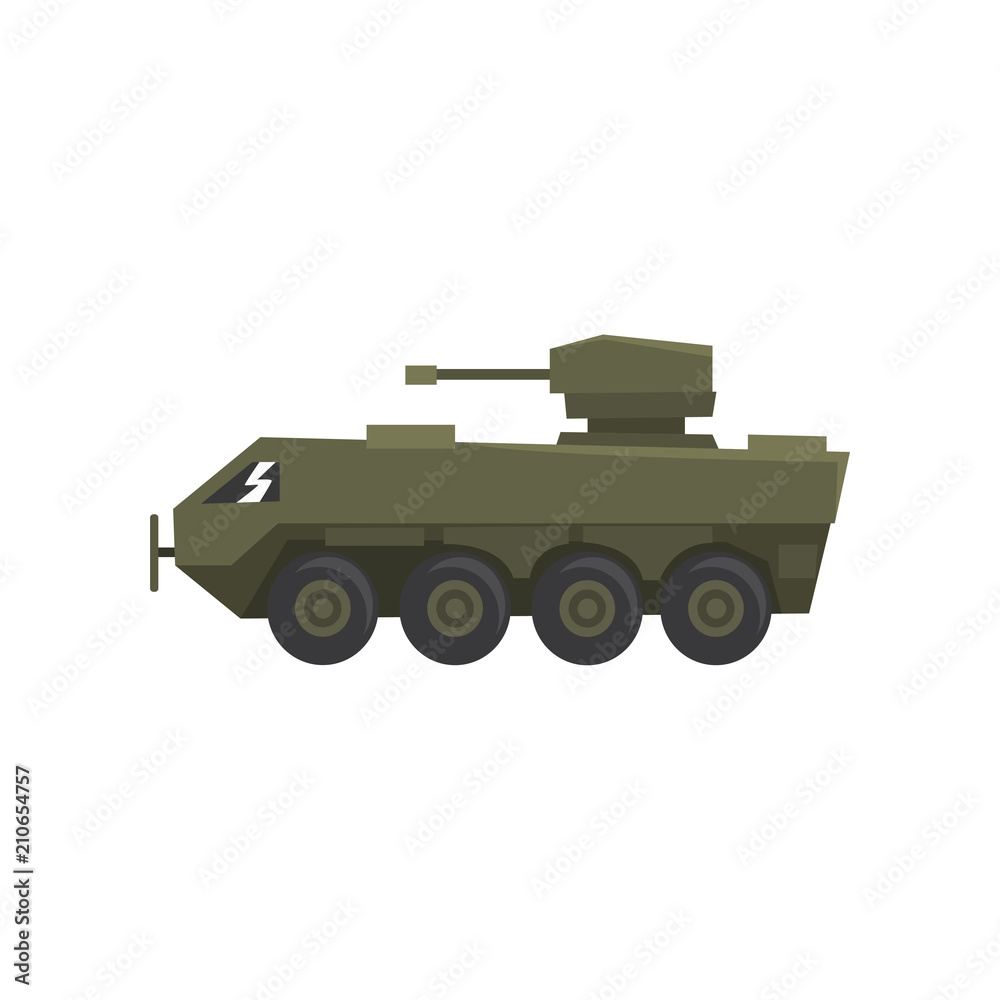 Naklejka premium Armored infantry vehicle, army machine, heavy, special transport vector Illustration on a white background