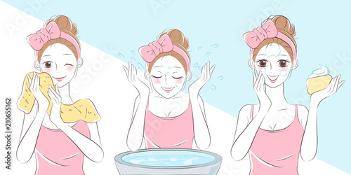 cartoon woman wash face
