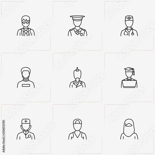 People line icon set with student , doctor  and muslim lady