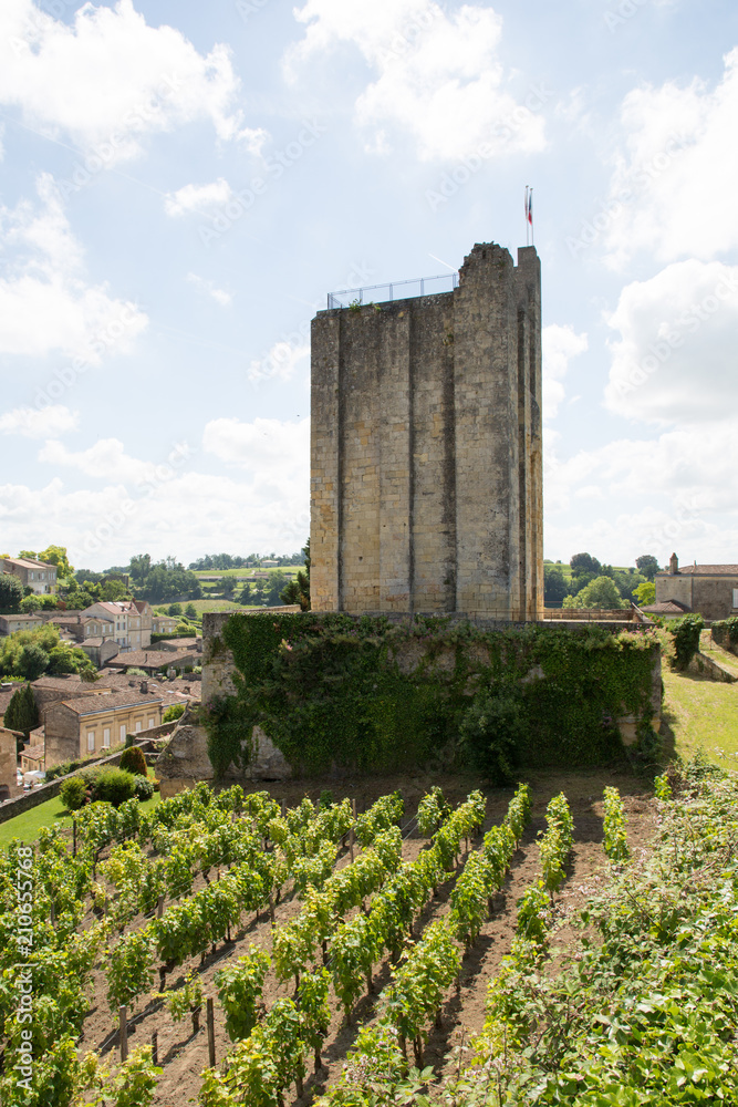 Tower of King Castle in Saint Emilion wine village near Bordeaux France