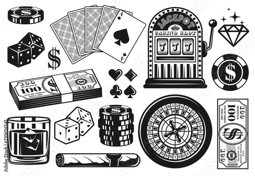 Casino and poker vector objects, vintage elements