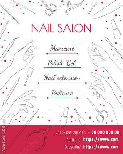 nail salon. Template of a poster, a flyer or a price tag. Manicure and pedicure design layout.