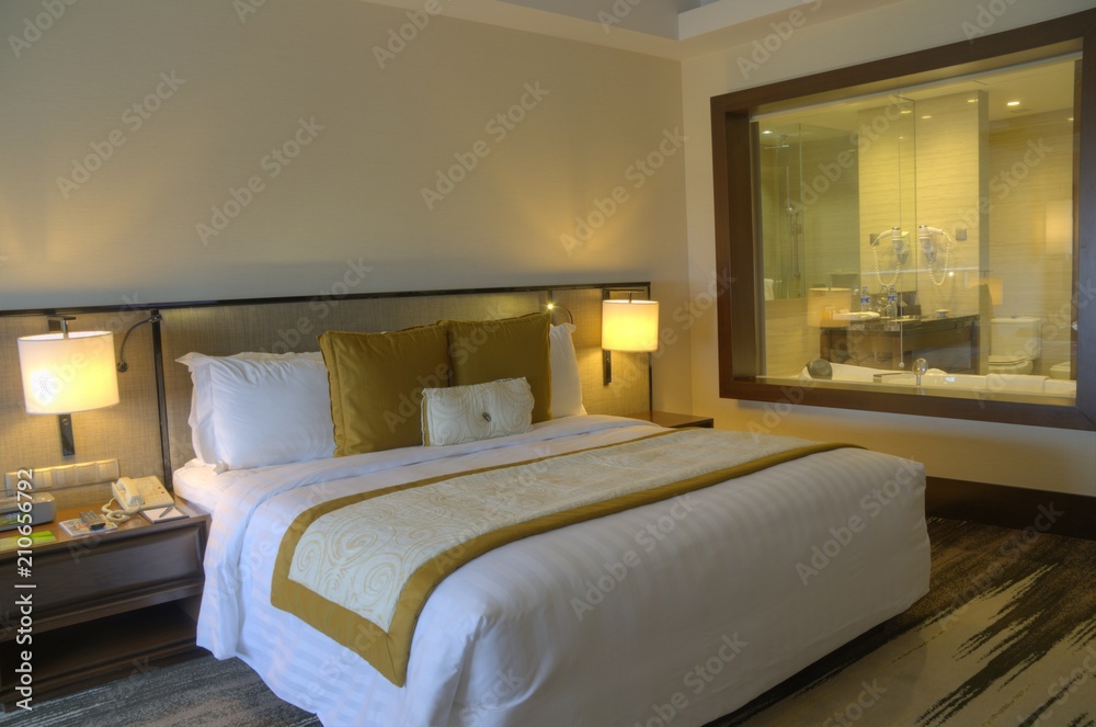beautiful luxurious bedroom, condominium, apartment with double bed and pillow beautiful luxurious bedroom, condominium, apartment with double bed and pillow