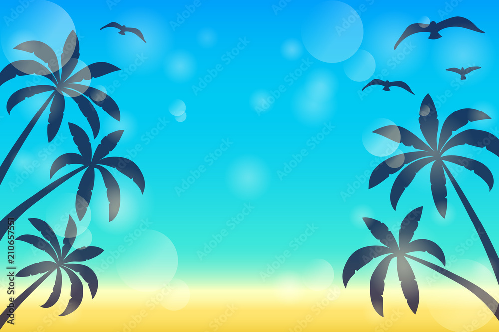Layout of a banner with copyspace and palms for Summer Sale. Vector.