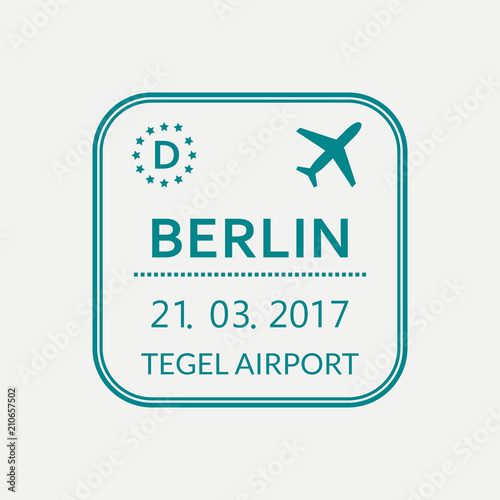 Berlin passport stamp. Germany airport visa stamp or immigration sign. Custom control cachet. Vector illustration.