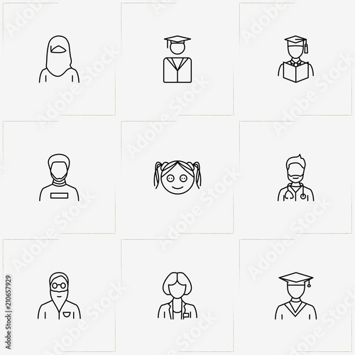 People line icon set with muslim lady , man with beard and doctor