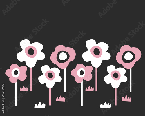 Hand drawn abstract flowers in scandinavian design. Flowers growing in a garden and on the field. For kids,nursery,wrapping or textile. Vector illustration