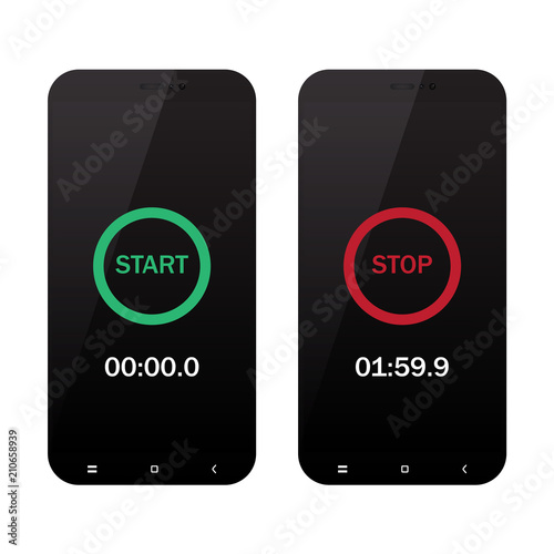 Smart stop button on smartphone screen. Vector illustration.