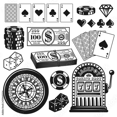 Poker and casino gambling objects, design elements