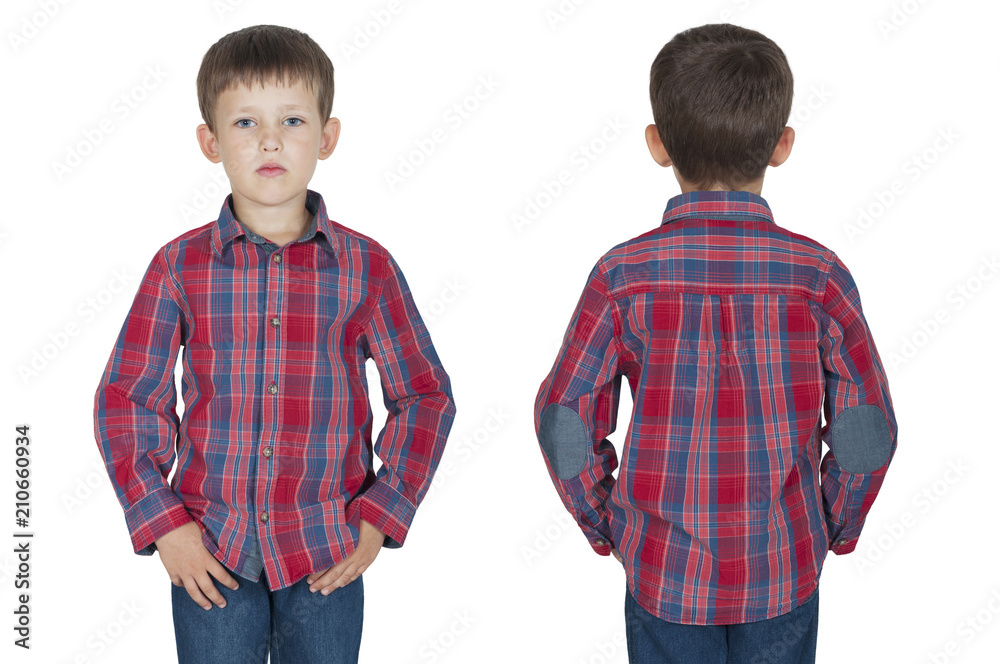 five year old boy in a checkered shirt front and back view five year old boy in a checkered shirt front and back view