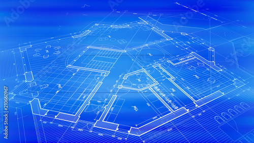 vector architectural plan - abstract architectural blueprint of a modern residential building / technology, industry, business concept illustration: real estate, building, construction & architecture