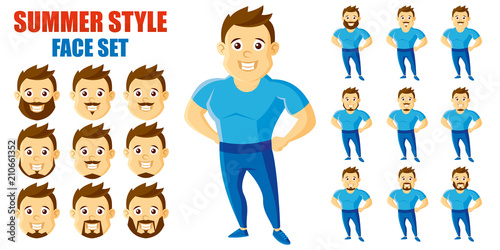Summer Style Man Face Set Cartoon character