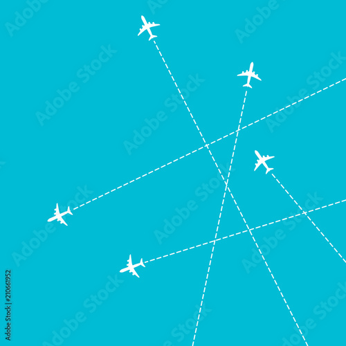 plane with dashed path lines. airplane flight route