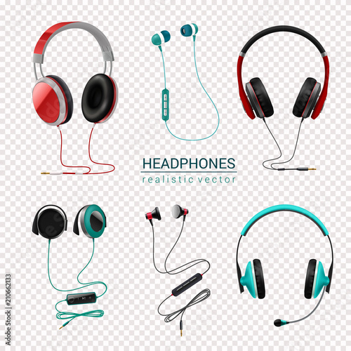 Headphones Realistic Set Transparent