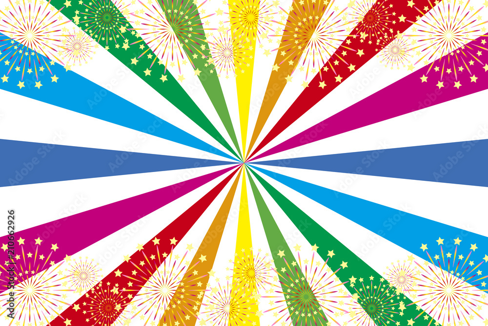 Background Wallpaper Vector Illustration Design Art Free Freesize Charge Free Effect Line Concentration Line Manga Comic Speed Line 和風背景 素材壁紙 打ち上げ花火 スターマイン 夏祭り 花火大会 伝統行事 虹色 集中線 風物詩 夜景 Stock Vector Adobe