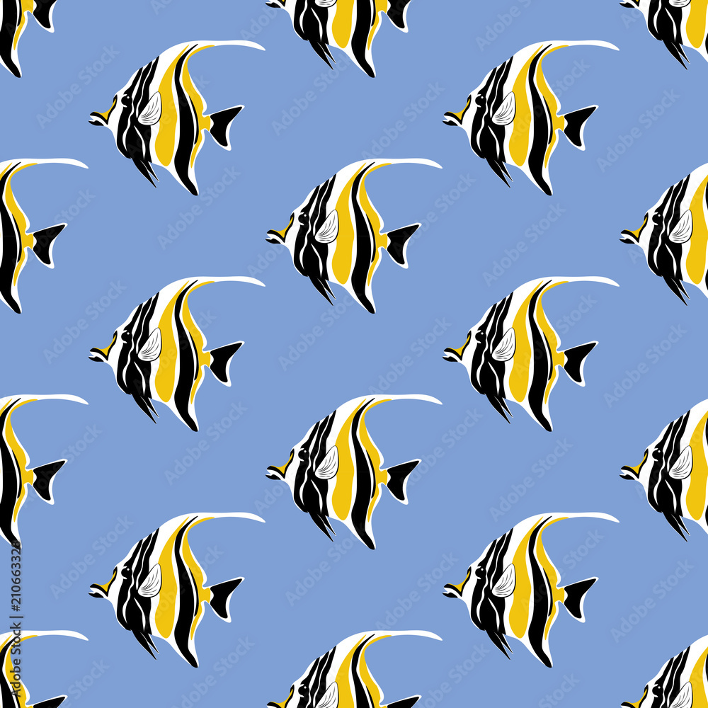 Moorish idol fish seamless pattern Moorish idol fish seamless pattern