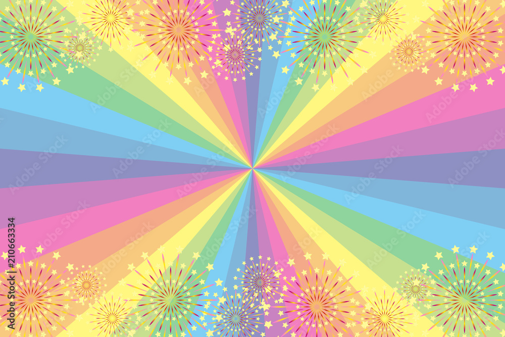 Background Wallpaper Vector Illustration Design Art Free Freesize Charge Free Effect Line Concentration Line Manga Comic Speed Line 和風背景 素材壁紙 打ち上げ花火 スターマイン 夏祭り 花火大会 伝統行事 虹色 集中線 風物詩 夜景 Stock Vector Adobe