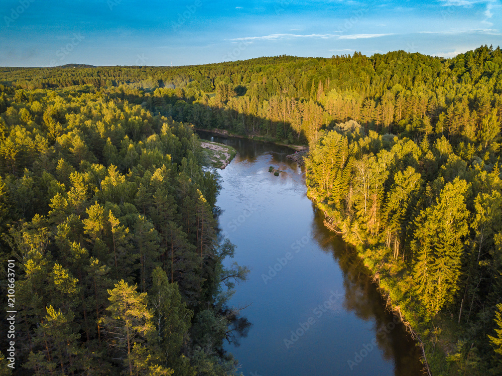 Gauja river, national park in Latvia. River and island. 