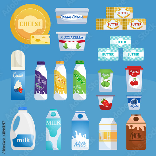 Dairy products assortment of supermarket.