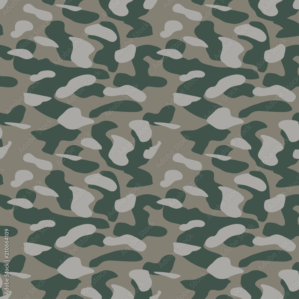 Fototapeta premium Camouflage pattern background seamless vector illustration. Classic military clothing style. Camo repeat texture shirt print. Grey khaki navy olive colors marines texture