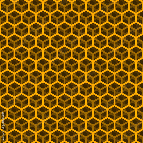 Seamless Pattern of Transparent Cube  Technological Background  Orange Cubic Grid  Vector Illustration