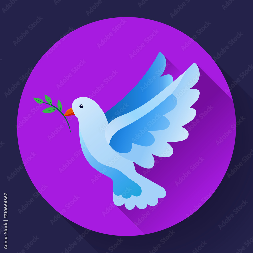 Blue dove of peace icon. Flying blue bird and peace concept. Pacifism concept. Free Flying dove icon - symbol of God, peace on earth, divine providence, the angel of God. Can be used as church logo