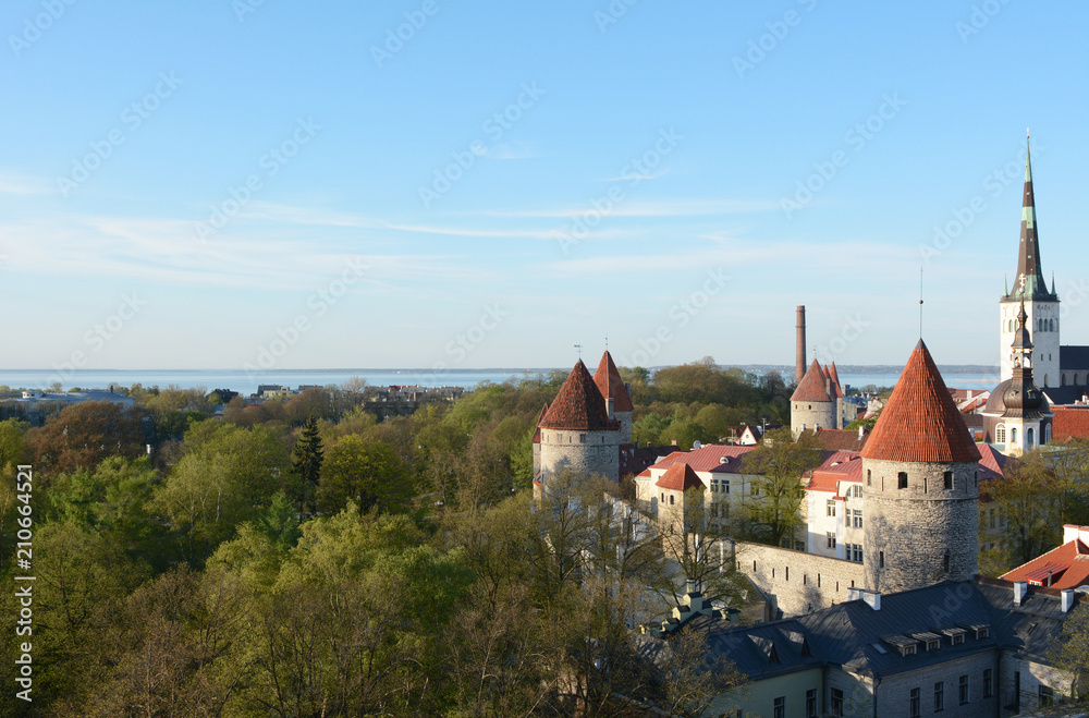 Medieval wall and towers around Old Town of Tallinn, Estonia