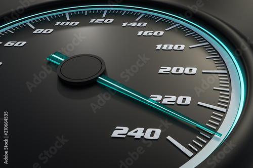 Blue speedometer in car on dashboard photo