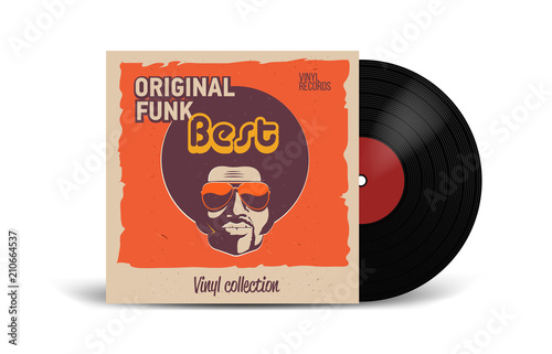 Realistic Vinyl Record with Cover Mockup. Disco party. Retro design. Front view.