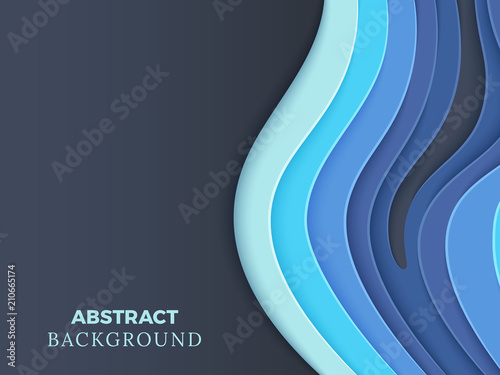 Abstract vector background with blue layered paper cut 3d waves