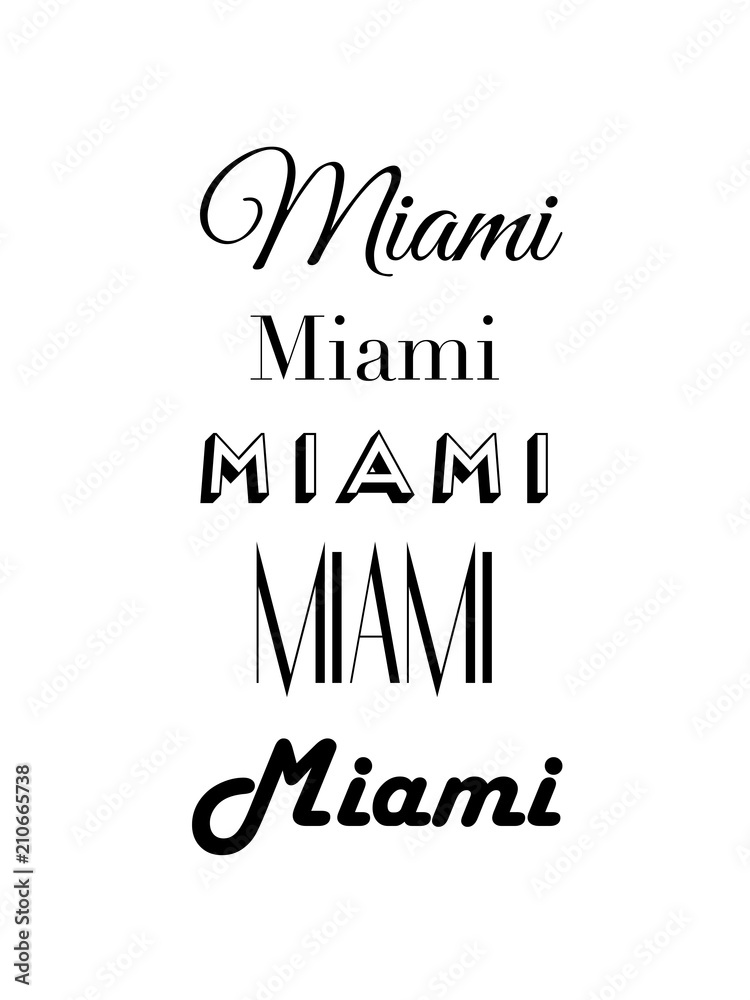 Miami City Text Isolated On White For Calligraphy Lettering Vector