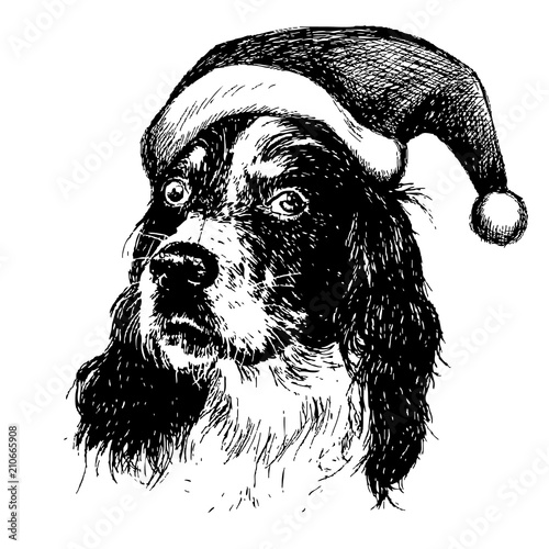 English setter dog with christmas santa hat
