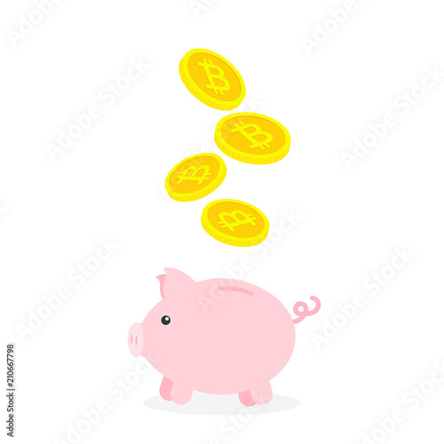 Vector illustration, money box big with golden dollar coins, piggy bank isolated on white, flat design.