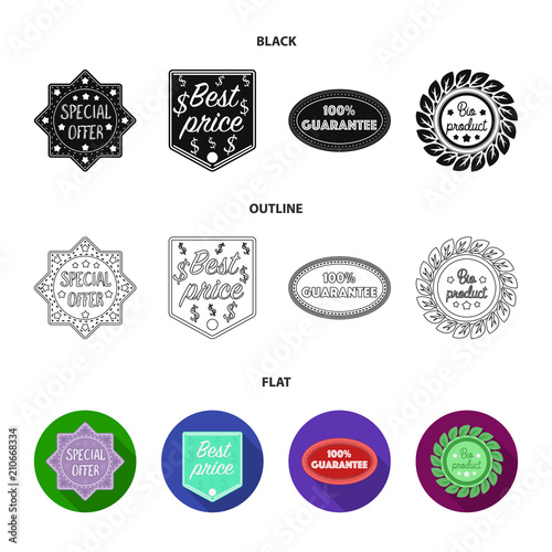 Special offer, best prise, guarantee, bio product.Label,set collection icons in black,flat,outline style vector symbol stock illustration web.