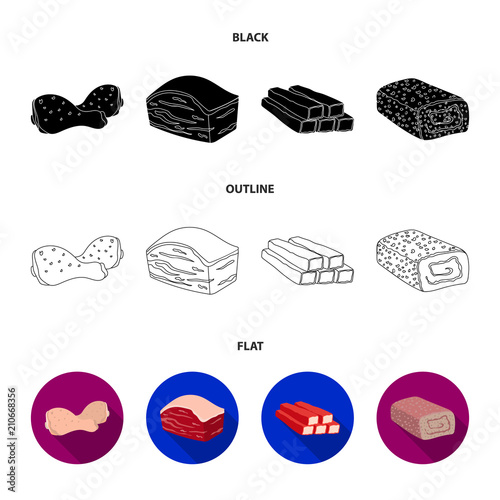 Chicken drumstick, podcherevina, crab sticks, meatloaf. Meat set collection icons in black,flat,outline style vector symbol stock illustration web.