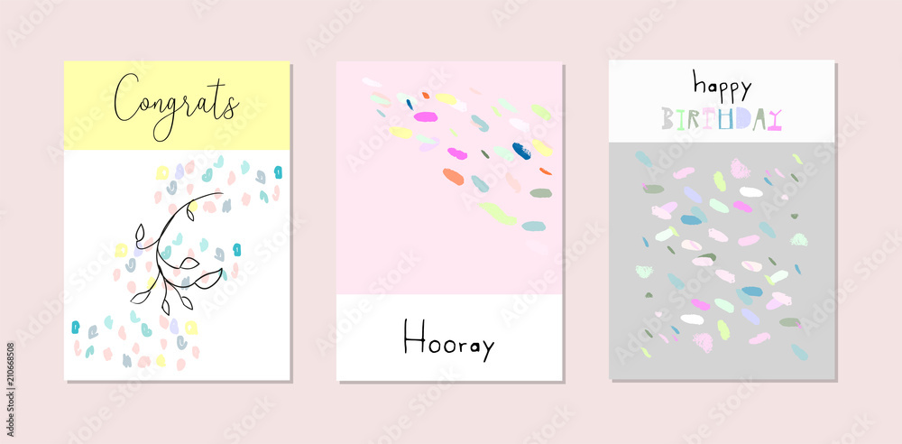 Set of artistic hand drawn creative greeting cards
