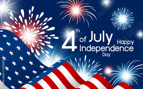 USA 4th of july independence day design of american flag with fireworks vector illustration