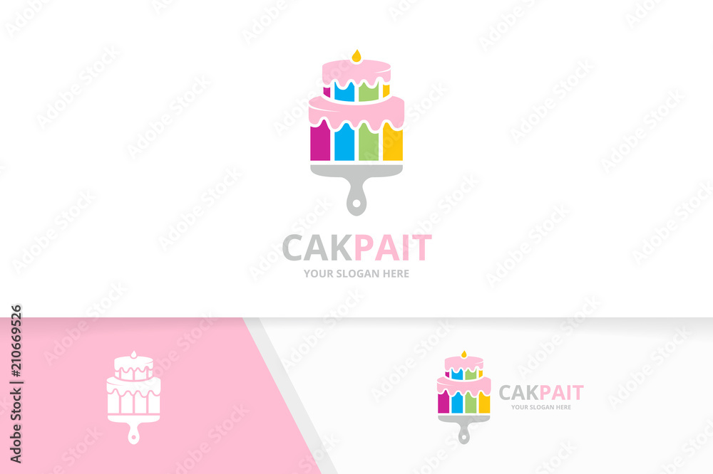 Vector cake and brush logo combination. Pie and paintbrush symbol or icon. Unique cupcake and print logotype design template.