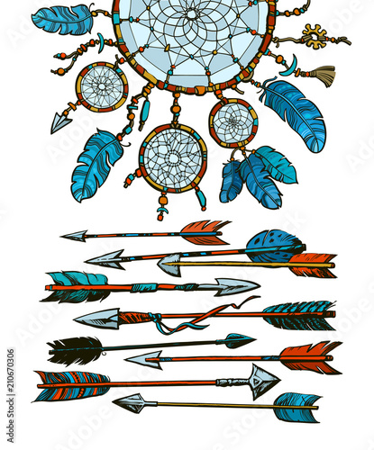 Dream catcher with arrows in boho style. Vector
