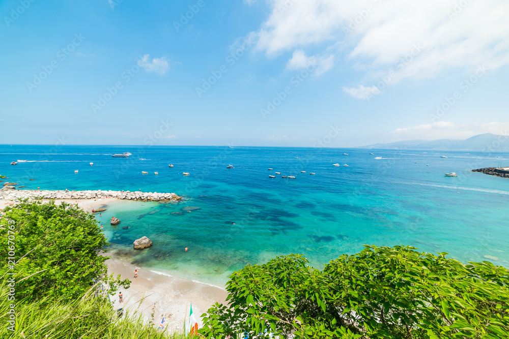 Clear sky over world famous Marina Grande beach in Capri island