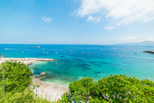 Clear sky over world famous Marina Grande beach in Capri island