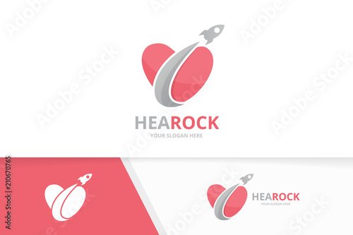 Vector heart and rocket logo combination. Love and airplane symbol or icon. Unique romantic and flight logotype design template.