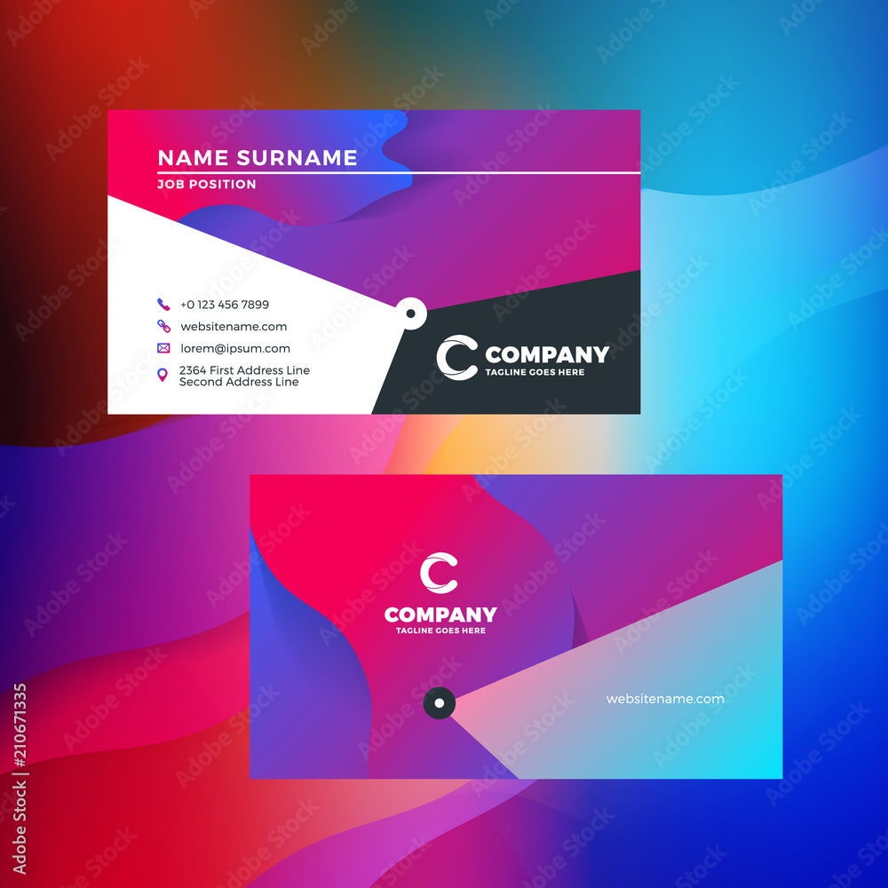 Double-sided horizontal business card template with abstract background. Vivid gradients. Vector mockup illustration. Stationery design Double-sided horizontal business card template with abstract background. Vivid gradients. Vector mockup illustration. Stationery design