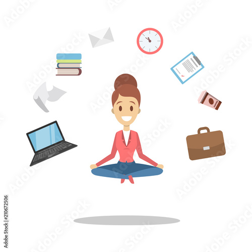 Businesswoman in lotus pose.