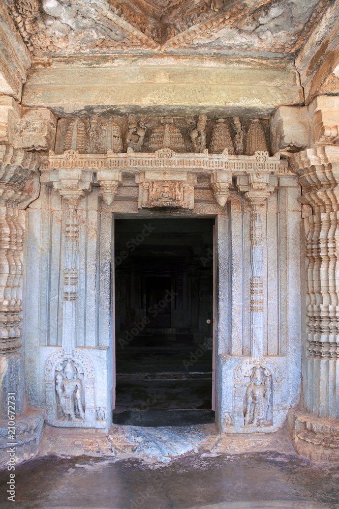 Carved pillars and doorjambs at the entrance, Adinataha Basadi, Basadi, Basadi Halli, Karnataka