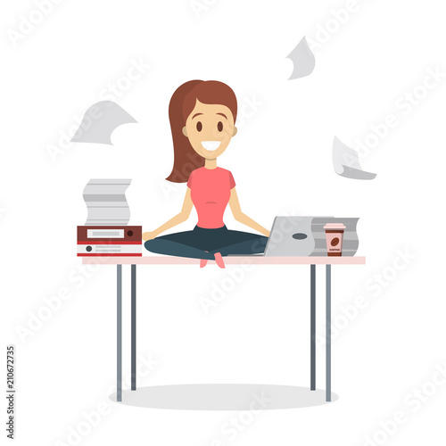 Businesswoman in lotus pose.