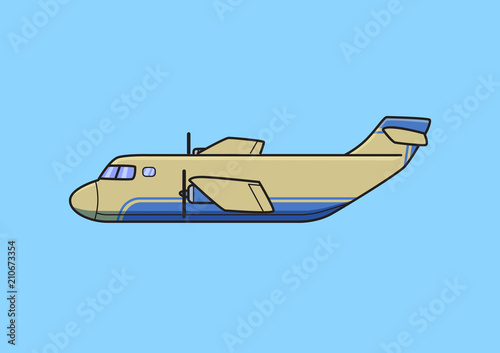 Transport aircraft  heavy cargo airplane. Flat vector illustration. Isolated on blue background.