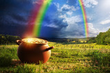 Pot full of gold at the end of the rainbow
