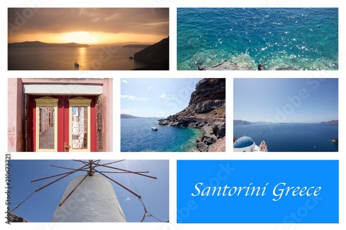 A collage of beautiful summer photos in Santorini island  Greece